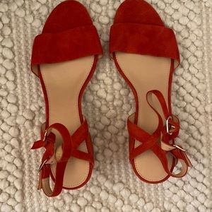 J.Crew red suede heeled sandal